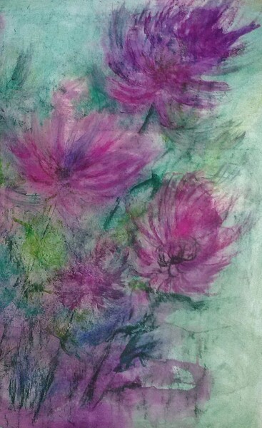 Peinture intitulée "chrysanthème." par Francisco Mendes, Œuvre d'art originale, Encre