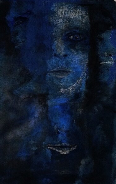Peinture intitulée "peur bleue" par Francisco Mendes, Œuvre d'art originale, Encre