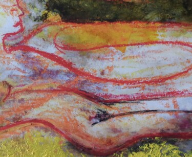 Peinture intitulée "nu sur l'herbe" par Francisco Mendes, Œuvre d'art originale, Encre