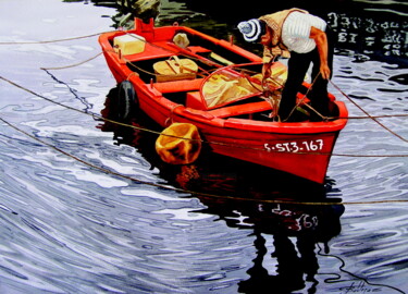 Pittura intitolato ""La barca y el arco…" da Francisco Molina Balderas, Opera d'arte originale, Acquarello