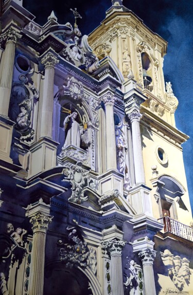 Malerei mit dem Titel ""Fachada de la Basí…" von Francisco Molina Balderas, Original-Kunstwerk, Aquarell