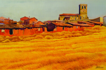 Pintura intitulada ""Campos Dorados"" por Francisco Molina Balderas, Obras de arte originais, Aquarela