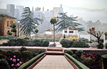 Картина под названием "La Alhambra desde e…" - Francisco Molina Balderas, Подлинное произведение искусства, Акварель