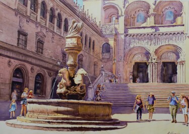 Painting titled "Plaza de Platerías" by Francisco Molina Balderas, Original Artwork, Watercolor
