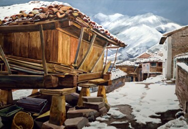 Pintura intitulada "Nevada en Asturias" por Francisco Molina Balderas, Obras de arte originais, Aquarela