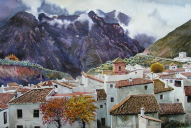 Pittura intitolato "Nubes bajas en Güéj…" da Francisco Molina Balderas, Opera d'arte originale, Acquarello