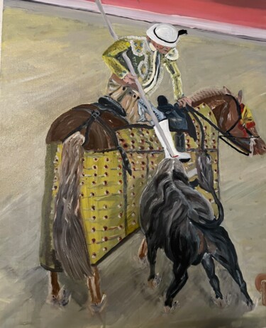 Painting titled "Picador" by Francisco Sánchez, Original Artwork, Oil Mounted on Wood Stretcher frame
