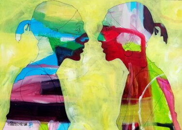 Painting titled "Women talk about me…" by Francisco Santos, Original Artwork, Acrylic