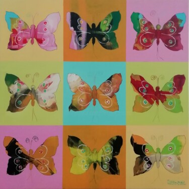 Painting titled "Butterfly 1" by Francisco Santos, Original Artwork, Acrylic Mounted on Wood Stretcher frame