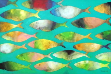 Картина под названием "Sardines" - Francisco Santos, Подлинное произведение искусства, Акрил