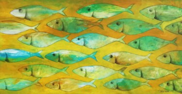 Painting titled "Sardines 3" by Francisco Santos, Original Artwork, Acrylic