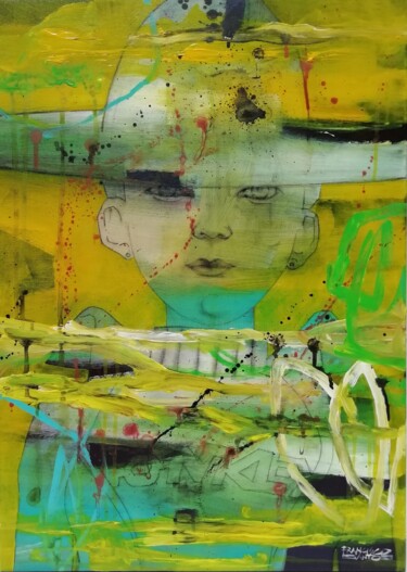 Malerei mit dem Titel "Girl with hat" von Francisco Santos, Original-Kunstwerk, Acryl