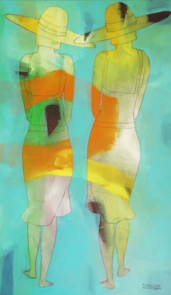 Peinture intitulée "Girls on Nazare bea…" par Francisco Santos, Œuvre d'art originale, Acrylique