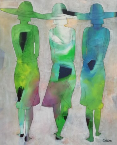 Malarstwo zatytułowany „Girls on Nazare bea…” autorstwa Francisco Santos, Oryginalna praca, Akryl