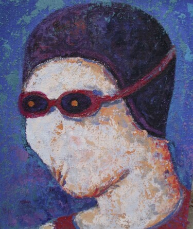 Pittura intitolato "NADADOR MUDO AZUL" da Francisco Serrano Gutierrez, Opera d'arte originale, Olio Montato su Pannello di l…