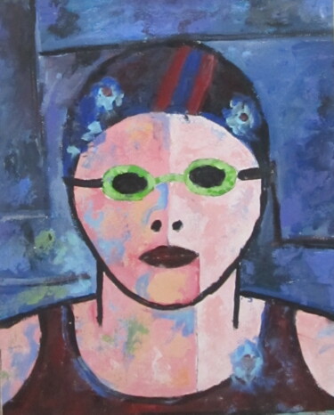 Painting titled "NADADOR GAFAS VERDE…" by Francisco Serrano Gutierrez, Original Artwork, Acrylic