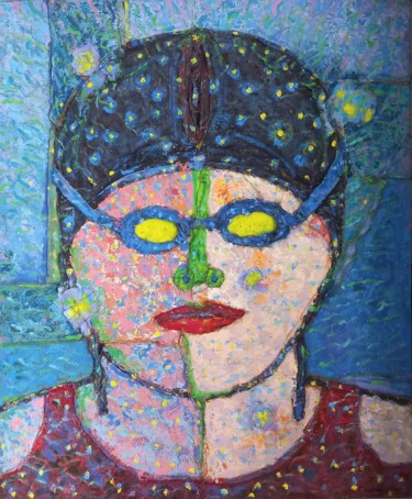 Painting titled "NADADORA BRILLANTE" by Francisco Serrano Gutierrez, Original Artwork, Oil Mounted on Wood Stretcher frame