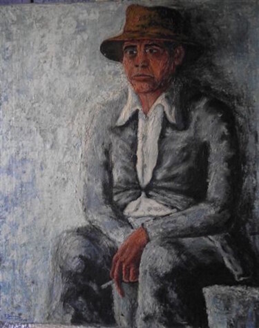 Painting titled "FRANCISCO CON SOMBR…" by Francisco Serrano Gutierrez, Original Artwork, Oil Mounted on Wood Stretcher frame