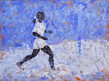 Painting titled "MARATHON BLEU (COST…" by Francisco Serrano Gutierrez, Original Artwork, Acrylic Mounted on Wood Panel