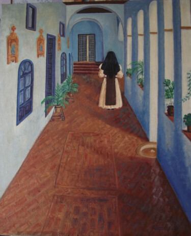 Painting titled "CLAUSTRO (Convento…" by Francisco Serrano Gutierrez, Original Artwork, Oil Mounted on Wood Stretcher frame