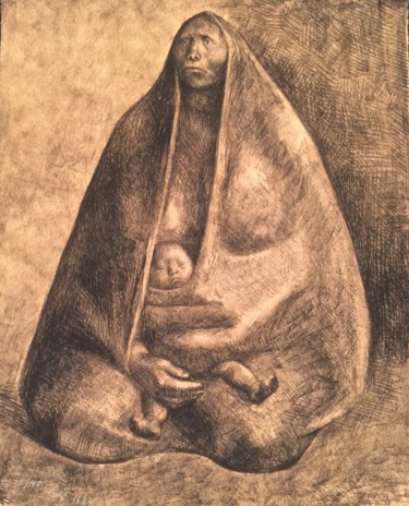 Gravures & estampes intitulée "Mujer con nino" par Francisco Zuniga, Œuvre d'art originale, Lithographie