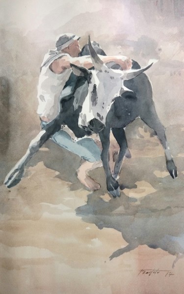 Painting titled "Rodeio" by Francisco Cadete, Original Artwork, Watercolor