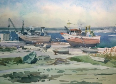 Pintura titulada "barcos" por Francisco Cadete, Obra de arte original, Acuarela