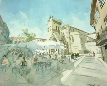Painting titled "Largo de Nossa Senh…" by Francisco Cadete, Original Artwork, Watercolor