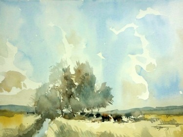 Painting titled "Campo" by Francisco Cadete, Original Artwork, Watercolor