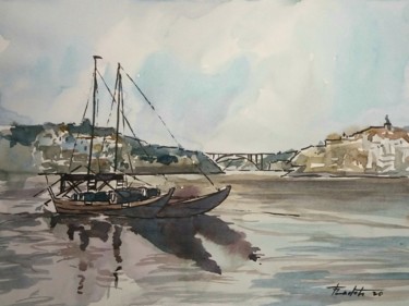 Painting titled "Douro" by Francisco Cadete, Original Artwork, Watercolor