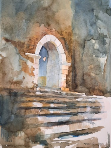 Painting titled "Porta do Arrabalde" by Francisco Cadete, Original Artwork, Watercolor