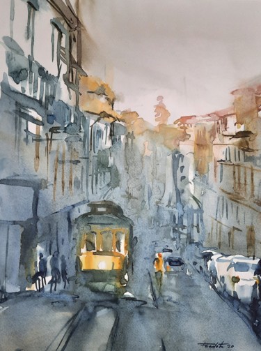 「Porto」というタイトルの絵画 Francisco Cadeteによって, オリジナルのアートワーク, 水彩画