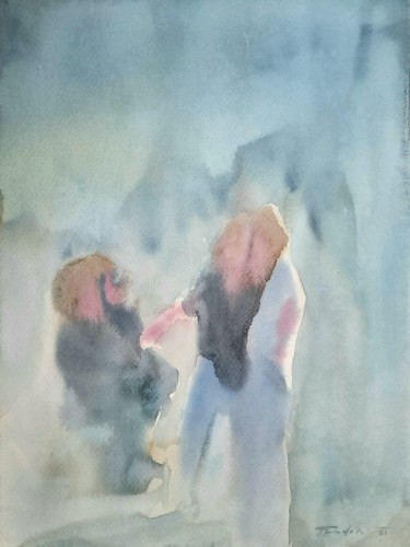 Painting titled "The talk" by Francisco Cadete, Original Artwork, Watercolor