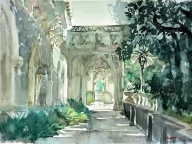 Malerei mit dem Titel "Palácio de Monserra…" von Francisco Cadete, Original-Kunstwerk, Aquarell