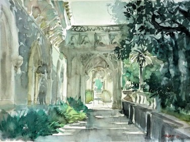 Pintura intitulada "Palácio de Monserra…" por Francisco Cadete, Obras de arte originais, Aquarela