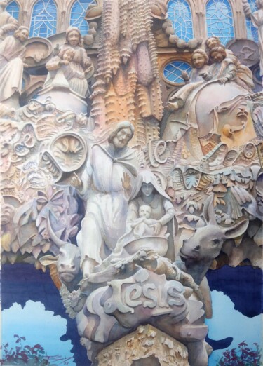 Картина под названием "Sagrada família" - Francisco Salgado Dias, Подлинное произведение искусства, Акварель