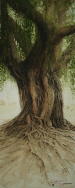 Painting titled "Árvore Mãe, jardim…" by Francisco Salgado Dias, Original Artwork, Watercolor