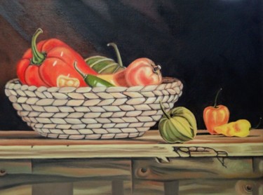 Pintura intitulada "Cesto de Legumes" por Francisco Torres, Obras de arte originais, Óleo