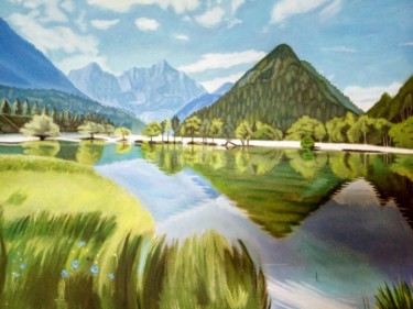 Painting titled "Lake reflexion" by Francisco Torres, Original Artwork, Oil