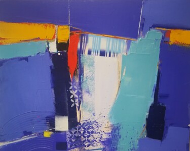 Картина под названием "bleu sur la cote 10" - Francis L'Huillier, Подлинное произведение искусства, Масло Установлен на Дере…
