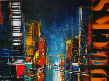 Painting titled "coté docks 6" by Francis L'Huillier, Original Artwork, Oil Mounted on Wood Stretcher frame