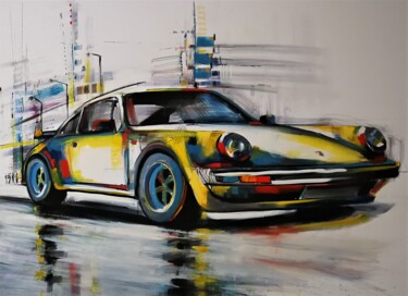 Painting titled "Porsche" by Francis L'Huillier, Original Artwork, Oil Mounted on Wood Stretcher frame