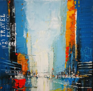 Painting titled "cote docks 1" by Francis L'Huillier, Original Artwork, Oil Mounted on Wood Stretcher frame