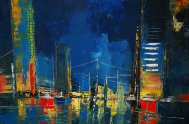 Painting titled "nocturne sur les do…" by Francis L'Huillier, Original Artwork, Oil Mounted on Wood Stretcher frame