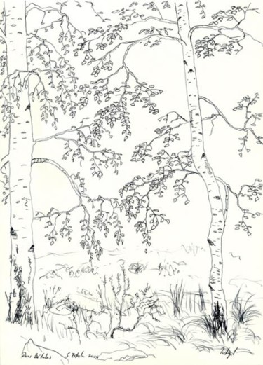 Pintura intitulada "Two birches (Duas b…" por Francis Semog, Obras de arte originais, Outro