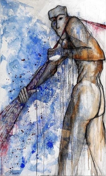 Peinture intitulée "Le pêcheur d'étoiles" par Franck Benoualid, Œuvre d'art originale