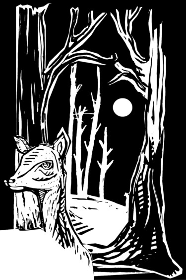 Dessin intitulée "En forêt la nuit" par Franck Canorel, Œuvre d'art originale, Encre