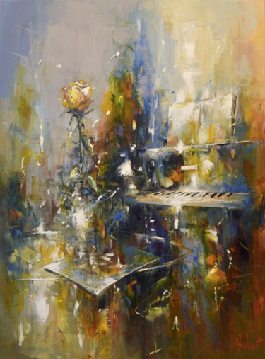 Painting titled "Au piano" by Franck Hebert, Original Artwork, Oil