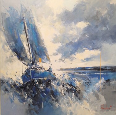 Painting titled "En bleu" by Franck Hebert, Original Artwork, Oil