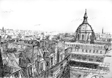 Desenho intitulada "Paris la ville aux…" por Franck Jamart, Obras de arte originais, Tinta